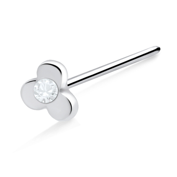 Flower With Stone Silver Straight Nose Stud NSKA-201